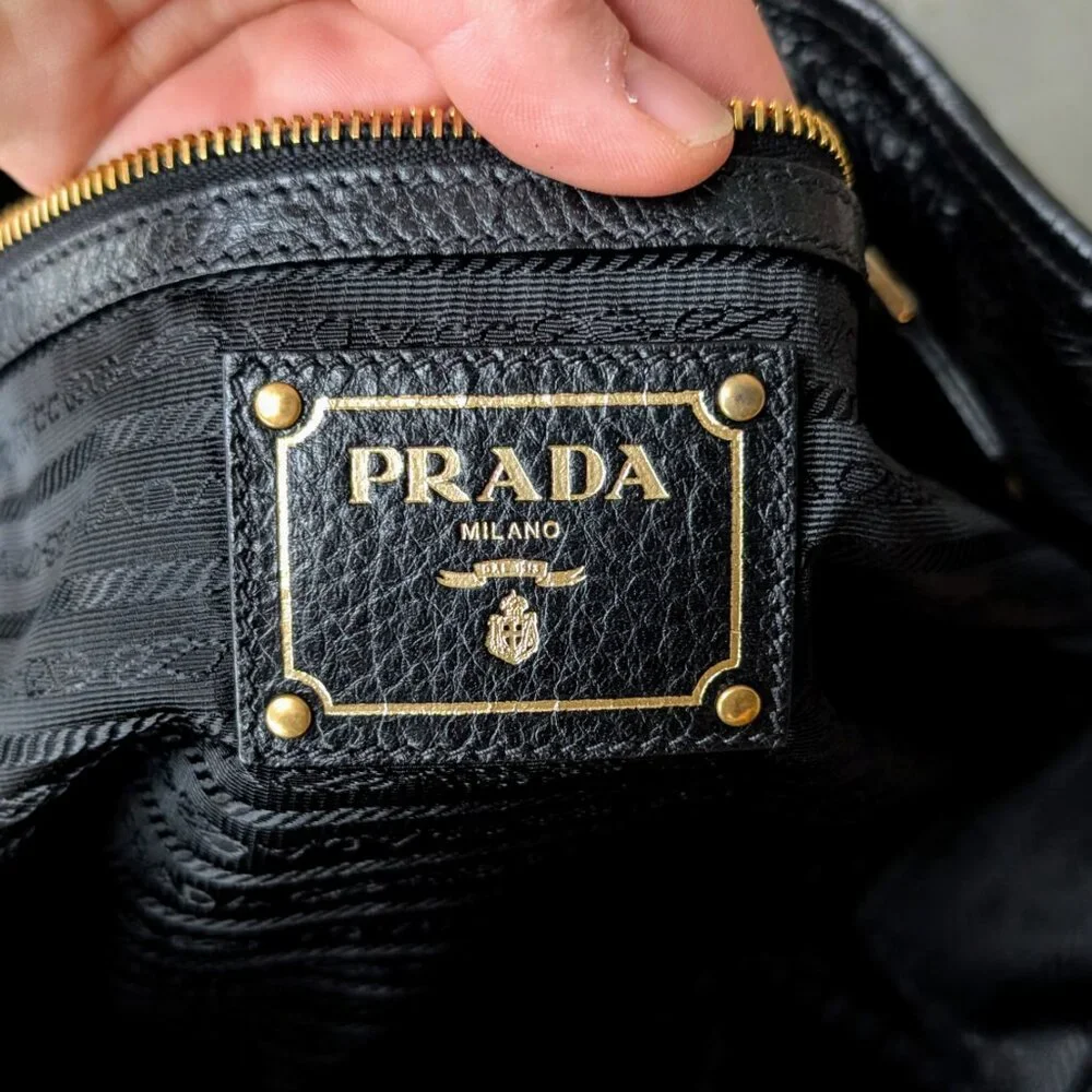 Prada Tessuto Vitello Daino Shopper Tote Shoulder Bag Black Nero